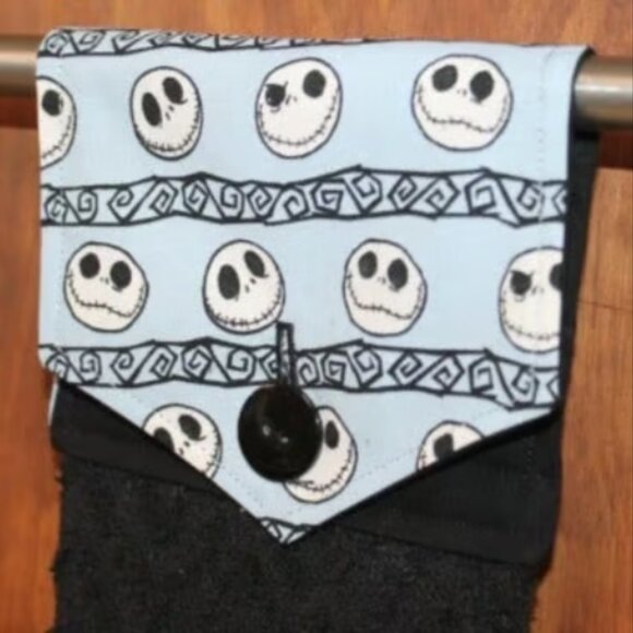 NIGHTMARE BEFORE CHRISTMAS HAND TOWEL BLUE BLACK NMBC HANDMADE HANGING KITCHEN - Picture 3 of 4